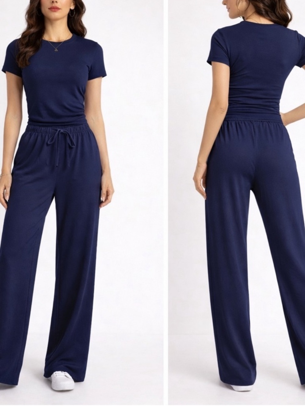 Navy Short Sleeve Wide Leg Jumpsuit